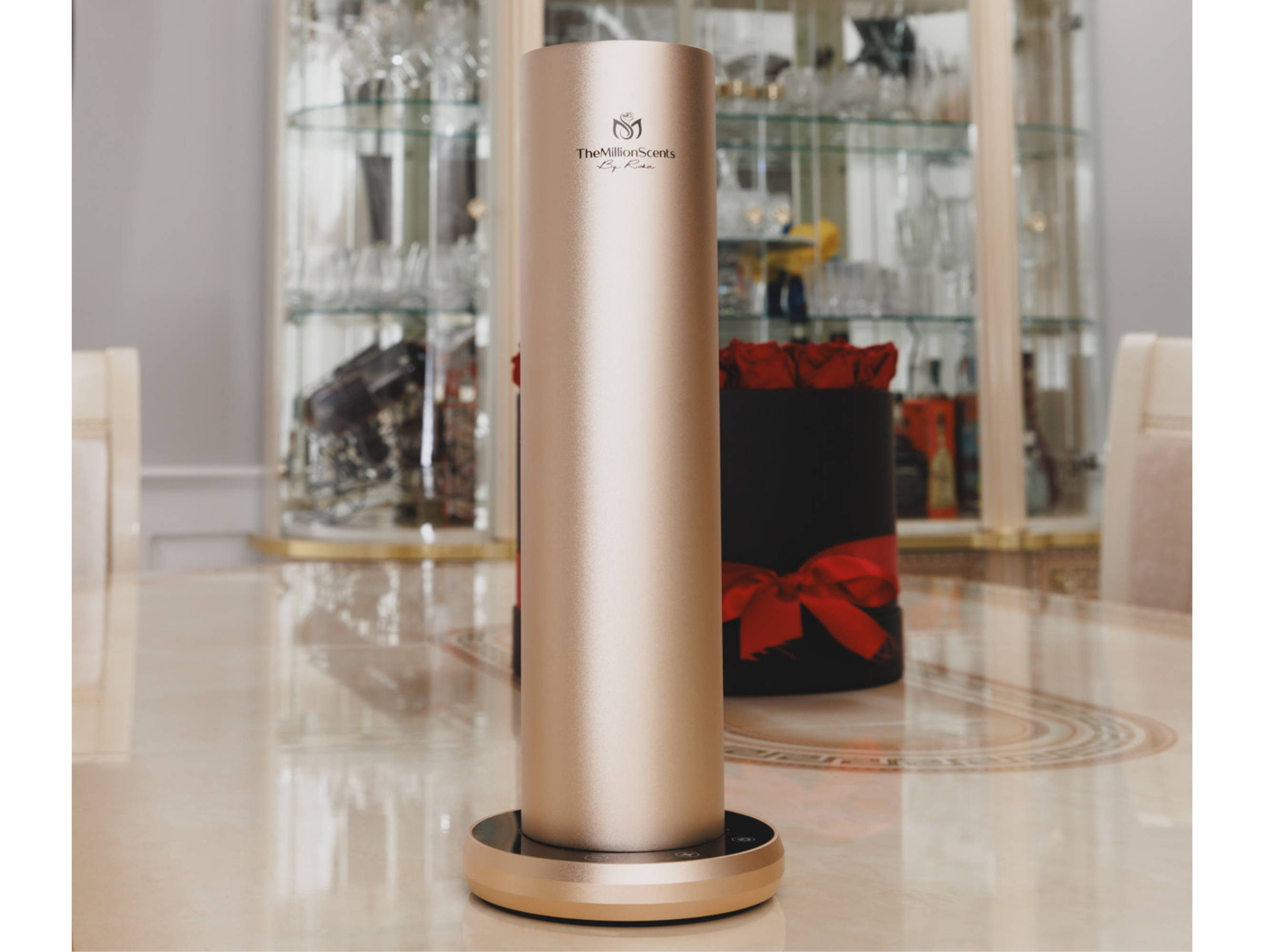 The Luxury Tower Diffuser (Bluetooth Controlled) features a timeless and elegant cylindrical design, with a stunning outer surface crafted from aluminum metal alloy. Seamlessly infuse your home or business with luxury fragrance using our essential oil diffusers, scent diffusers, and oil diffusers. Elevate your space with our diffuser for home, best home diffuser, hotel collection diffuser, and fragrance diffuser collections. (gold )